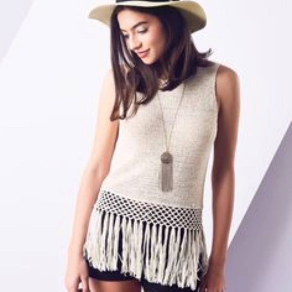 Charming Charlie Cream Light Mesh Boho Top Size M
